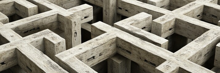 Poster - A complex maze structure made of wooden planks, creating intricate pathways.