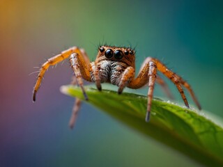 cute spider close up on color background