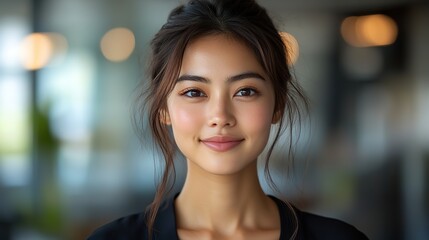 Wall Mural - Happy Asian businesswoman in an office, potentially at a presentation or workshop