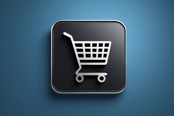 a close up of a shopping cart icon on a blue background