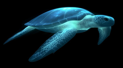 Wall Mural - Glowing Sea Turtle, Gracefully Swimming in Dark Waters, Aquatic Life, Ocean Depths, Digital Art