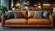 © MUMTAZ - Luxurious Brown Leather Sofa in Modern Living Room