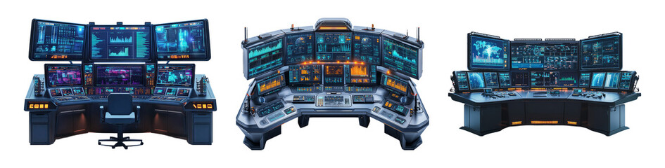 modern control room design with monitors on transparent background