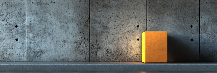 Poster - A simple scene featuring a yellow cube against a concrete wall, showcasing minimalism.