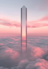 Wall Mural - A tall tower is reflected in the clouds