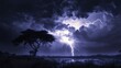 © bulegendut - Lightning striking over African savanna at night.