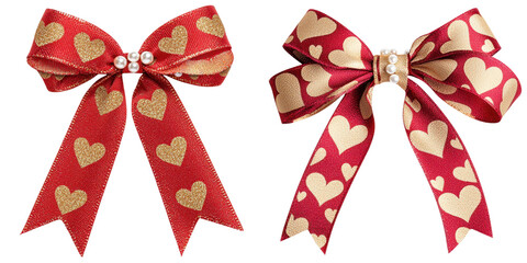 Wall Mural - Decorative red and gold ribbon bows with heart patterns for gifts