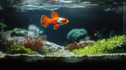 Canvas Print - Vibrant orange fish in a planted aquarium.