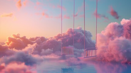 Wall Mural - Surreal sunset cloudscape with swings.