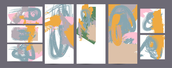 Wall Mural - Simple comfortable Childlike Textures paint brush soothing pastel Structured Scrapbook muted pale calm tones card templates set
