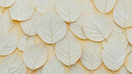 Wall Mural - Delicate White Leaves on Soft Yellow Background for Natural Decor