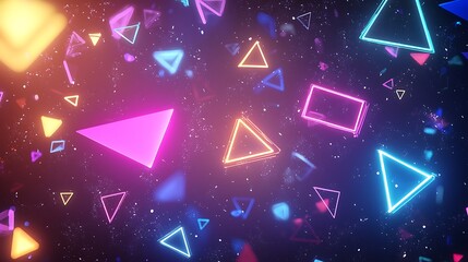 Wall Mural - A colorful, neon background with many triangles and squares