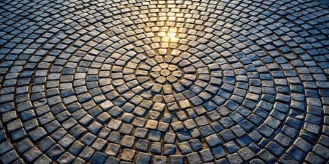 Poster - A circular cobblestone pattern with a radiating light source in the center, creating a visually captivating and symmetrical design.