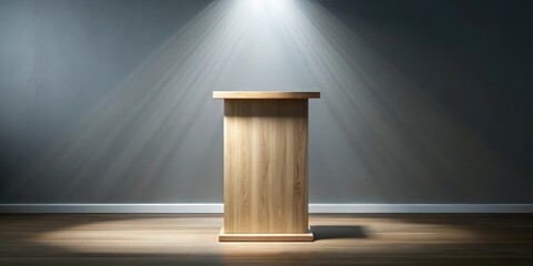 Poster - A minimalist wooden pedestal bathed in sunlight, a simple and elegant backdrop for showcasing products or art