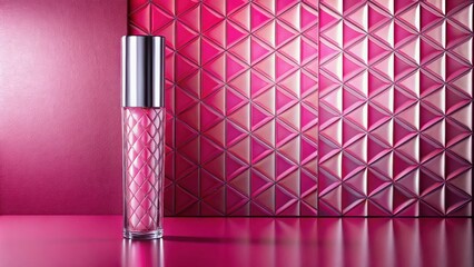 Aufkleber - A single bottle of pink liquid stands on a pink surface in front of a pink triangular wall.