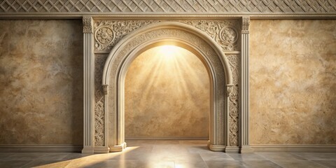 Poster - Ornate Stone Archway Illuminates a Sunlit Interior Space