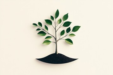 Aufkleber - A clean depiction of a tree sprouting new leaves, with simple lines and soft gradients