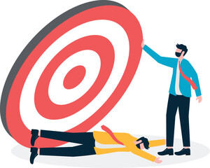 Poster - A man holds a big target as hard as he can, an illustration of dreaming big.
