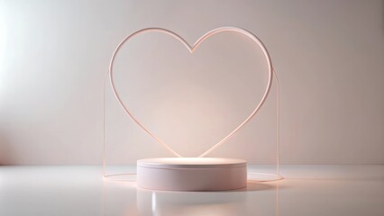 Poster - A minimalistic heart-shaped frame illuminates a cylindrical platform on a white surface