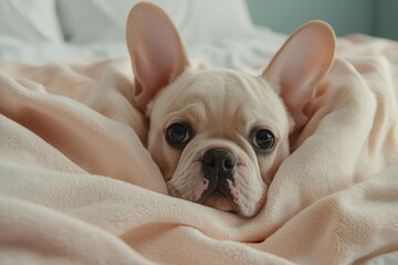 Canvas Print - Adorable Dog Relaxing Under Soft Blanket in Cozy Home Setting