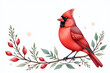 © Galeno - red cardinal watercolor winter plants white background festive holiday clip art