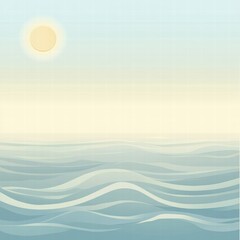 Leinwandbilder - Stylized sun over soft waves creates a calm and serene horizon landscape with ample space for text. Generative AI