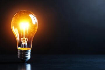 Poster - A flat design of a glowing light bulb emerging from a dim background, representing innovative improvement