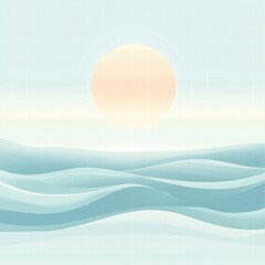 Poster - Stylized sun above soft waves creating a serene atmosphere with plenty of copy space for text. Generative AI