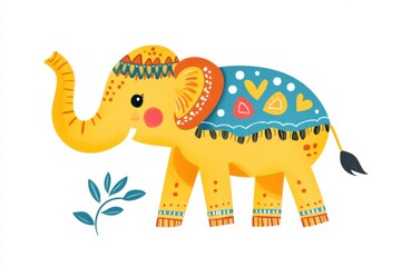 Aufkleber - Colorful elephant illustration with decorative elements and ample space for text placement. Generative AI