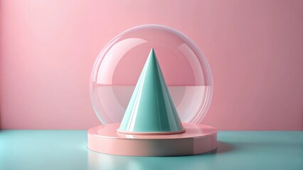 Aufkleber - Geometric Minimalist Abstract A Pastel-Colored Cone Under a Glass Sphere on a Pink and Blue Platform