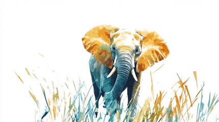 Aufkleber - Elephant standing gracefully in a vibrant illustration with ample copy space for text or branding needs. Generative AI