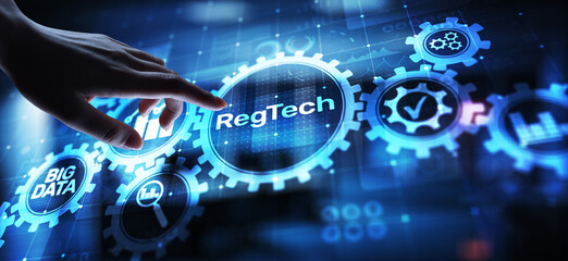 Wall Mural - regtech regulation compliance financial control modern internet technology concept on virtual screen