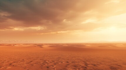 Wall Mural - A wide desert landscape with a vibrant sunset, golden hour lighting, space on the left for text,generative ai illustration