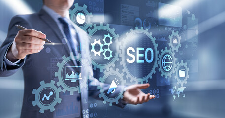 Wall Mural - seo - search engine optimisation, digital internet marketing concept on virtual screen.