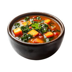 Bowl with delicious turkey soup isolated on transparent background