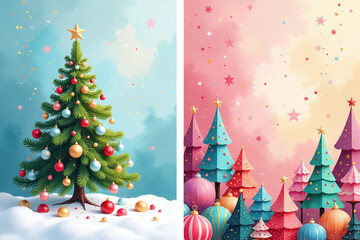 Wall Mural - vibrant colors blend festive holiday designs featuring christmas tree watercolor christmas background pastel new year