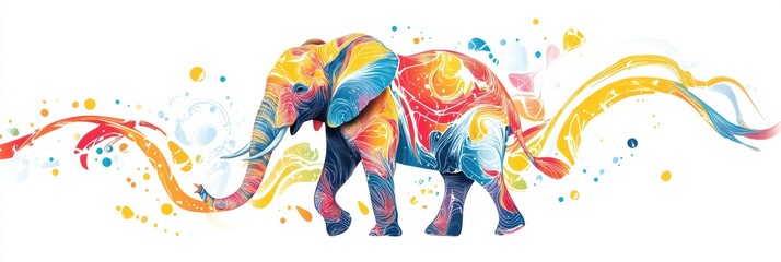 Fototapete - Illustration of a colorful elephant with vibrant designs and ample copy space for text placement. Generative AI