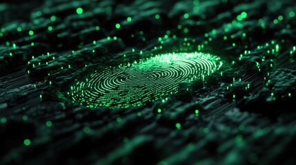 Poster - Futuristic Digital Fingerprint in Glowing Green Technology Background