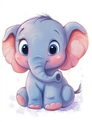 Aufkleber - Cute and friendly elephant character illustration with empty space for text placement and mock up use. Generative AI