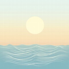 Aufkleber - Stylized sun setting over soft waves with ample copy space for text and ideas. Generative AI