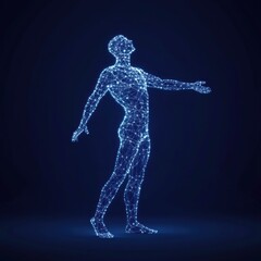 Sticker - Human silhouette made of glowing lines and dots on dark background