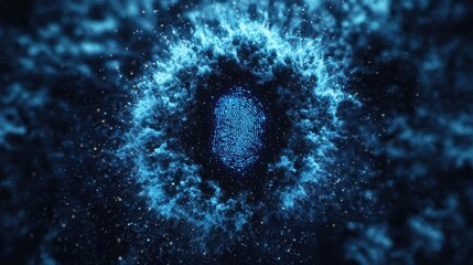 Poster - Digital Fingerprint in Abstract Blue Background with Light Effects