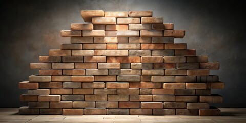 Fototapete - A Wall Constructed of Rustic Bricks, Bathed in the Warm Glow of a Soft Light
