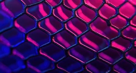 Poster - Colorful hexagonal mesh pattern with vibrant lighting effects