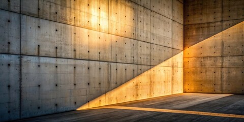 Aufkleber - A diagonal ray of sunlight illuminates a concrete wall, casting a long shadow across the empty floor.