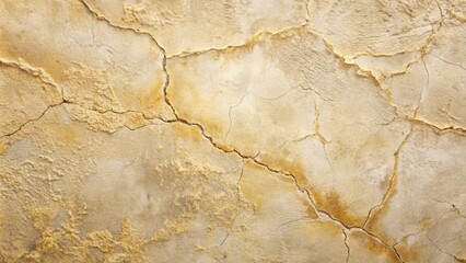Fototapete - Cracked and weathered concrete wall with a golden hue and a network of fissures, showcasing the passage of time and the resilience of natural materials.