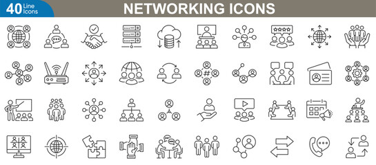Wall Mural - networking outline icons set vector illustration.