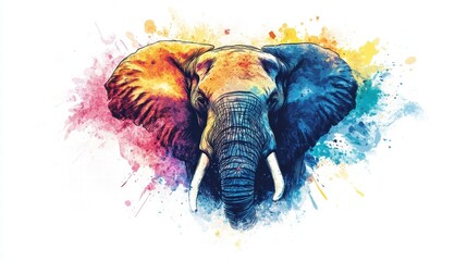 Aufkleber - Vibrant elephant illustration featuring colorful accents and space for creative text. Generative AI