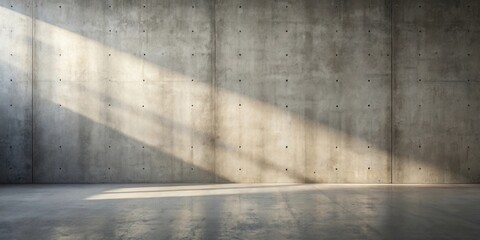 Aufkleber - Sunlight streaming through a window creates a dramatic spotlight effect on the smooth concrete floor, illuminating a minimal industrial interior.