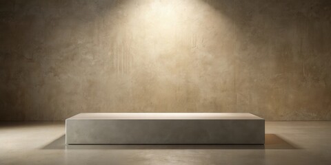 Poster - A single, rectangular, concrete platform against a textured, light brown wall, illuminated by a spotlight from above.